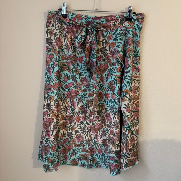 unbranded Dresses & Skirts - Vintage Silk Pink Green Floral Midi Wrap Skirt One Size Boho Beach Travel Casual